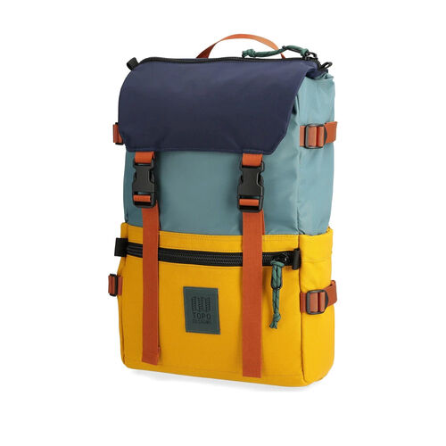 Mochila Azul y Amarilla Topo Designs Rover Pack Classic Sea Pine Mustard