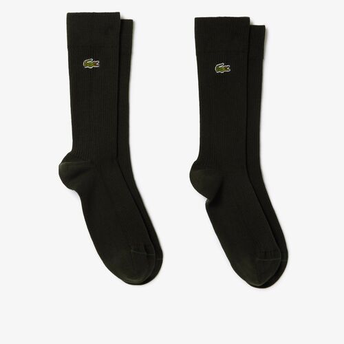 Pack de 2 Calcetines Verde Khaki Lacoste Acanalados Lisos 43/46