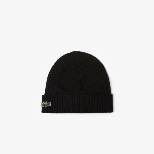 Gorro Negro Lacoste de Lana Acanalada Noir TU