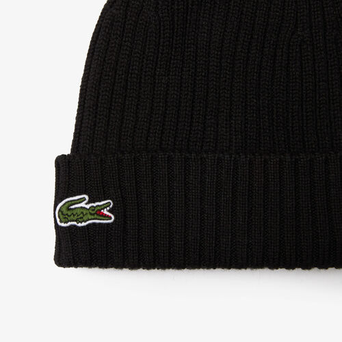 Gorro Negro Lacoste de Lana Acanalada Noir TU