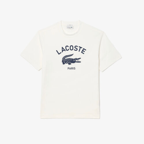 Camiseta Blanca Lacoste con Estampado de Corte Clásico S