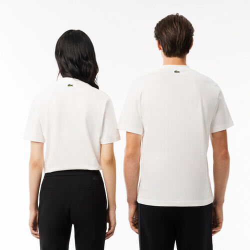 Camiseta Blanca Lacoste con Estampado de Corte Clásico M