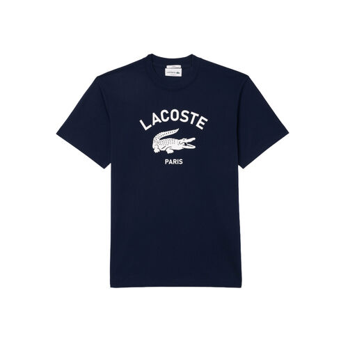 Camiseta Azul Marino Lacoste con Estampado Central de Corte Clásico Marine S