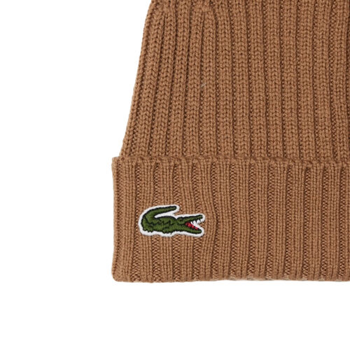 Gorro Marrón Lacoste de Canalé de Lana Cepillada Cookie  TU