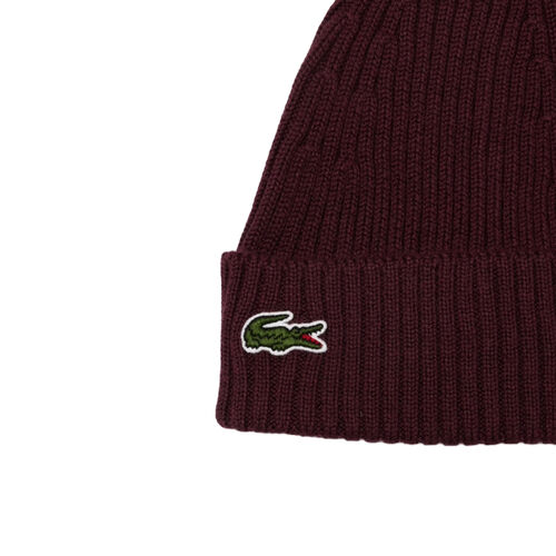 Gorro Granate Lacoste de Canalé de Lana Cepillada Burdeos Expresso  TU