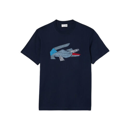 Camiseta Azul Lacoste Gráfica con Cocodrilo de Algodón Grueso S