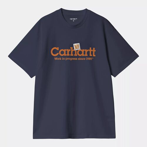 Camiseta Azul Carhartt Algodón S/S Label Script T-Shirt Blue Estilo Moderno XS