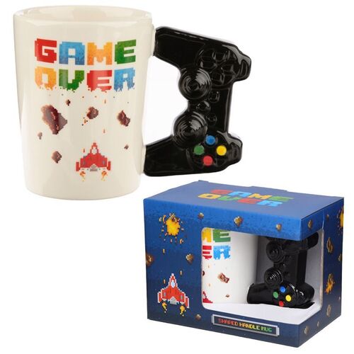 Taza de Cerámica Puckator- Asa con Forma Mando Videojuego Game Over y Dibujo Píxeles 