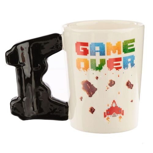 Taza de Cerámica Puckator- Asa con Forma Mando Videojuego Game Over y Dibujo Píxeles 