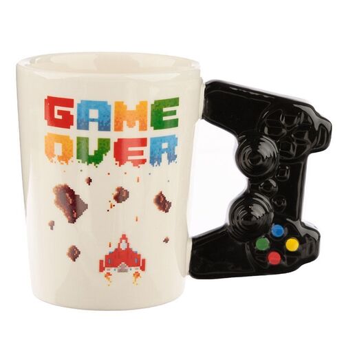 Taza de Cerámica Puckator- Asa con Forma Mando Videojuego Game Over y Dibujo Píxeles 