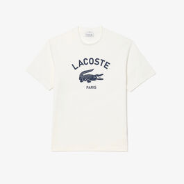 Camiseta Blanca Lacoste con Estampado de Corte Clásico XL