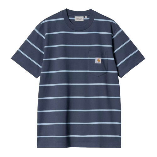 Camiseta Carhartt Azul Con Rayas S/S Aiken Pocket T-Shirt Dusky Blue De Corte Regular S