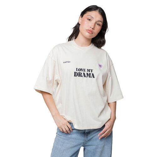 Camiseta Blanco Roto Kaotiko Love My Drama Tabac Cropped Organic Cotton S