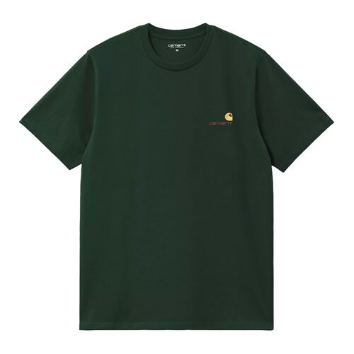 Camiseta Verde Carhartt American Script T-Shirt Conifer de Corte Holgado XS