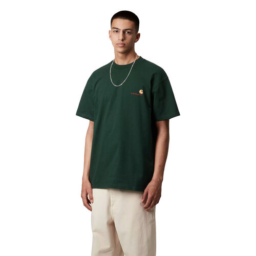 Camiseta Verde Carhartt American Script T-Shirt Conifer de Corte Holgado M