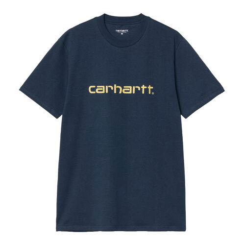 Camiseta Azul Carhartt Script T-Shirt Ink - Air Yellow S