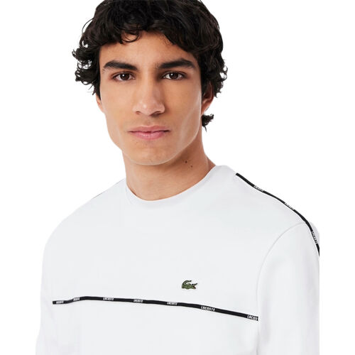 Sudadera Blanca Lacoste de Felpa de Algodón con Ribete de Logotipo S