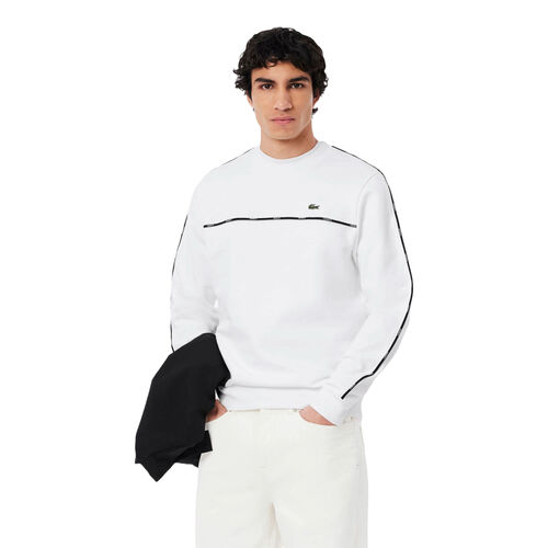 Sudadera Blanca Lacoste de Felpa de Algodón con Ribete de Logotipo S