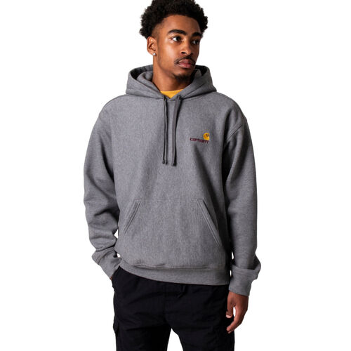 Sudadera Gris Con Capucha Carhartt Hooded American Script Sweatshirt Grey Heather Silueta Amplia Y Holgada M