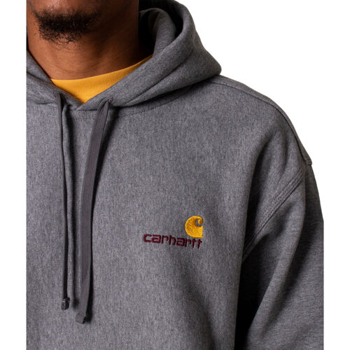 Sudadera Gris Con Capucha Carhartt Hooded American Script Sweatshirt Grey Heather Silueta Amplia Y Holgada M