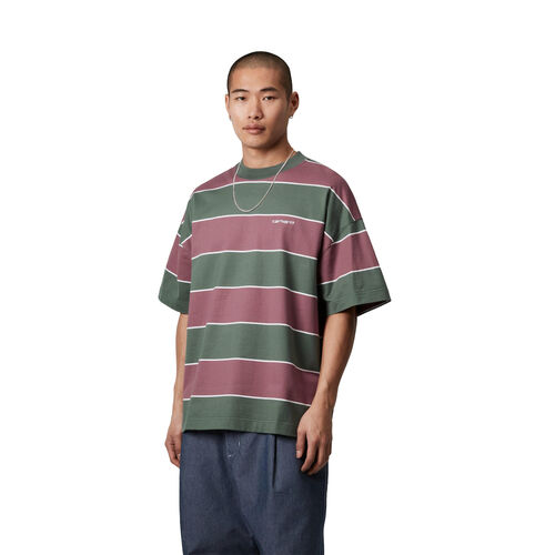 Camiseta de Rayas Verde y Morado Carhartt Quinby T-Shirt Quinby Stripe Silver Pine XS