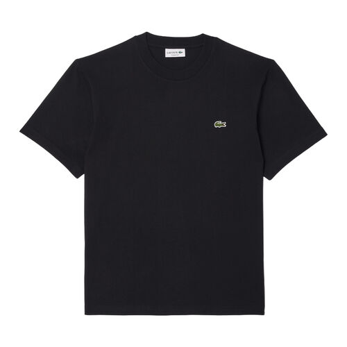 Camiseta Negra Lacoste de Corte Clásico de Punto de Algodón S