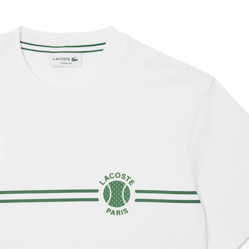 Camiseta Blanca Lacoste Estampada con Estampado de Tenis Clásico S