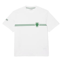 Camiseta Blanca Lacoste Estampada con Estampado de Tenis Clásico S