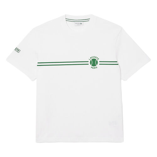 Camiseta Blanca Lacoste Estampada con Estampado de Tenis Clásico S