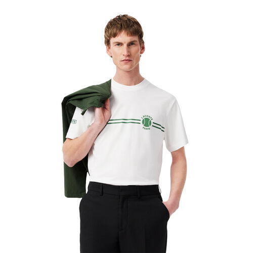 Camiseta Blanca Lacoste Estampada con Estampado de Tenis Clásico S