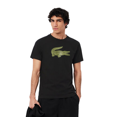 Camiseta Negra Lacoste Sport con Cocodrilo Verde en 3D S