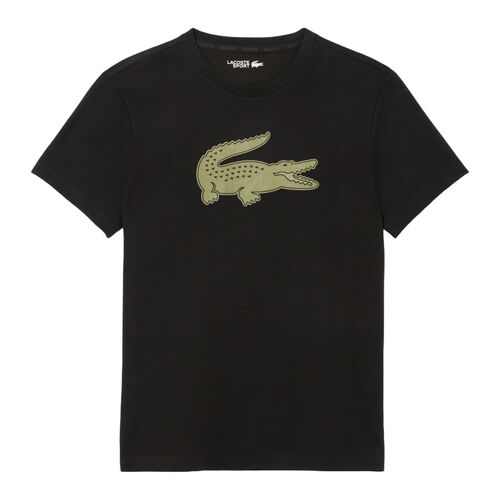 Camiseta Negra Lacoste Sport con Cocodrilo Verde en 3D S