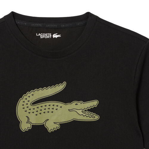 Camiseta Negra Lacoste Sport con Cocodrilo Verde en 3D S