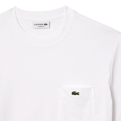 Camiseta Blanca Lacoste con Bolsillo en el Pecho Elegante y Deportiva S