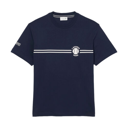 Camiseta Azul Marino Lacoste Estampada con Estampado de Tenis Clásico S