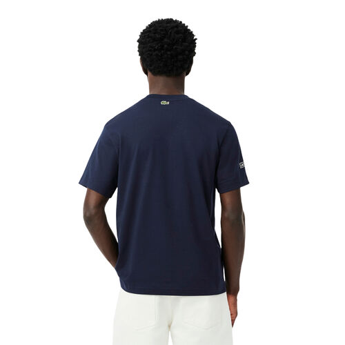 Camiseta Azul Marino Lacoste Estampada con Estampado de Tenis Clásico S