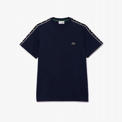 Camiseta Azul Marino Lacoste con Rayas de Logo L