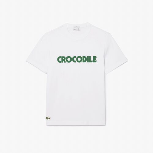 	Camiseta Blanca Lacoste Efecto Piqué con Eslogan Crocodile XS