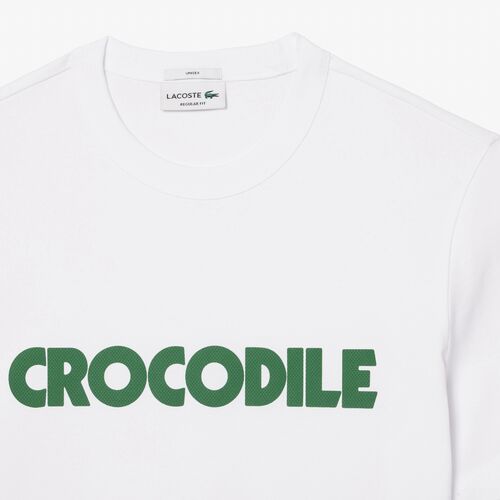 	Camiseta Blanca Lacoste Efecto Piqué con Eslogan Crocodile XS