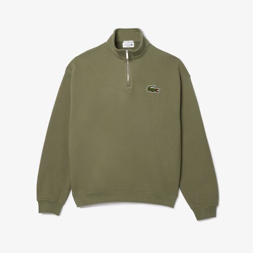 Sudadera Verde con Cremallera Lacoste de Cuello Alto y Corte Holgado S