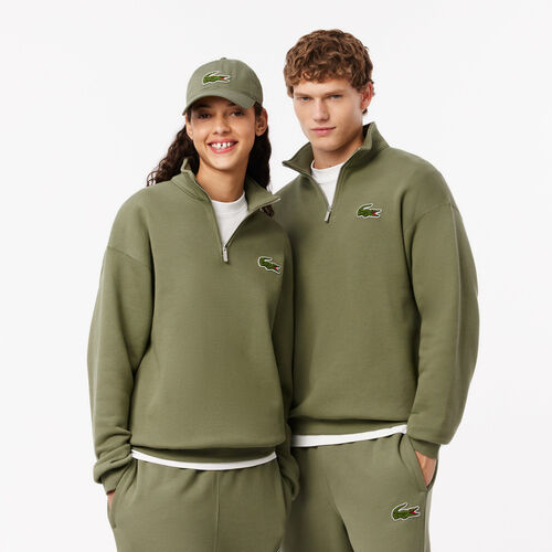 Sudadera Verde con Cremallera Lacoste de Cuello Alto y Corte Holgado S