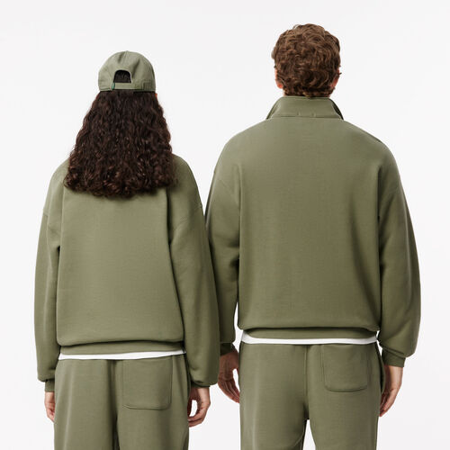 Sudadera Verde con Cremallera Lacoste de Cuello Alto y Corte Holgado S