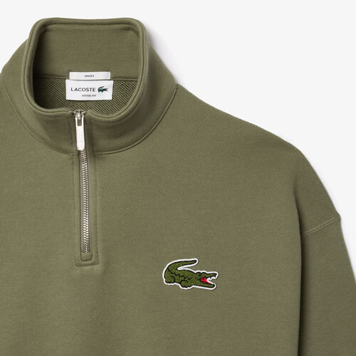 Sudadera Verde con Cremallera Lacoste de Cuello Alto y Corte Holgado M