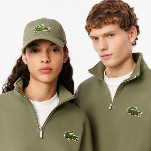 Sudadera Verde con Cremallera Lacoste de Cuello Alto y Corte Holgado M