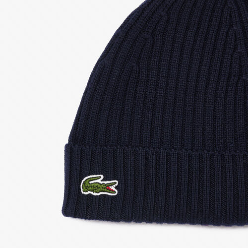 Gorro Azul Lacoste de Lana Acanalada 