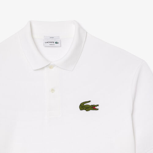 Polo Blanco Lacoste Manga Corta L.12.12 de Corte Holgado con Insignia M