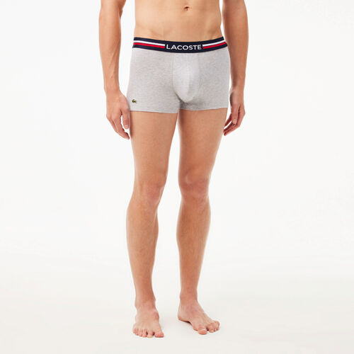 Pack 3 Calzoncillos Boxer Lacoste Rojo, Gris, Azul con Cintura Tricolor S