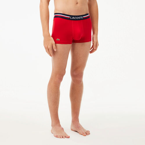 Pack 3 Calzoncillos Boxer Lacoste Rojo, Gris, Azul con Cintura Tricolor M