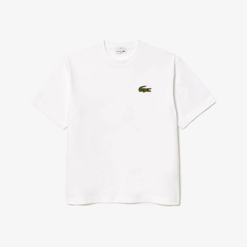 Camiseta Blanca Lacoste de Punto de Algodón de Corte Holgado S