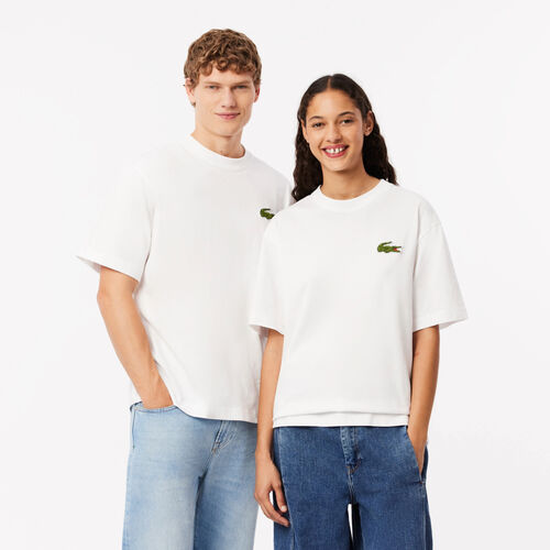 Camiseta Blanca Lacoste de Punto de Algodón de Corte Holgado S